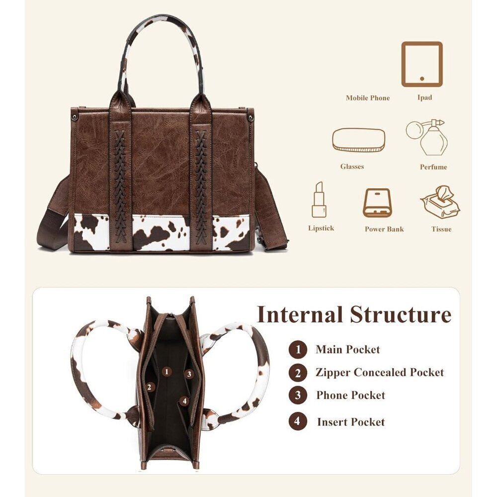 Women’s Coffee Crocodile Pattern Satchel Set | Stylish Tote & Purse Bags - Picture 4 of 6
